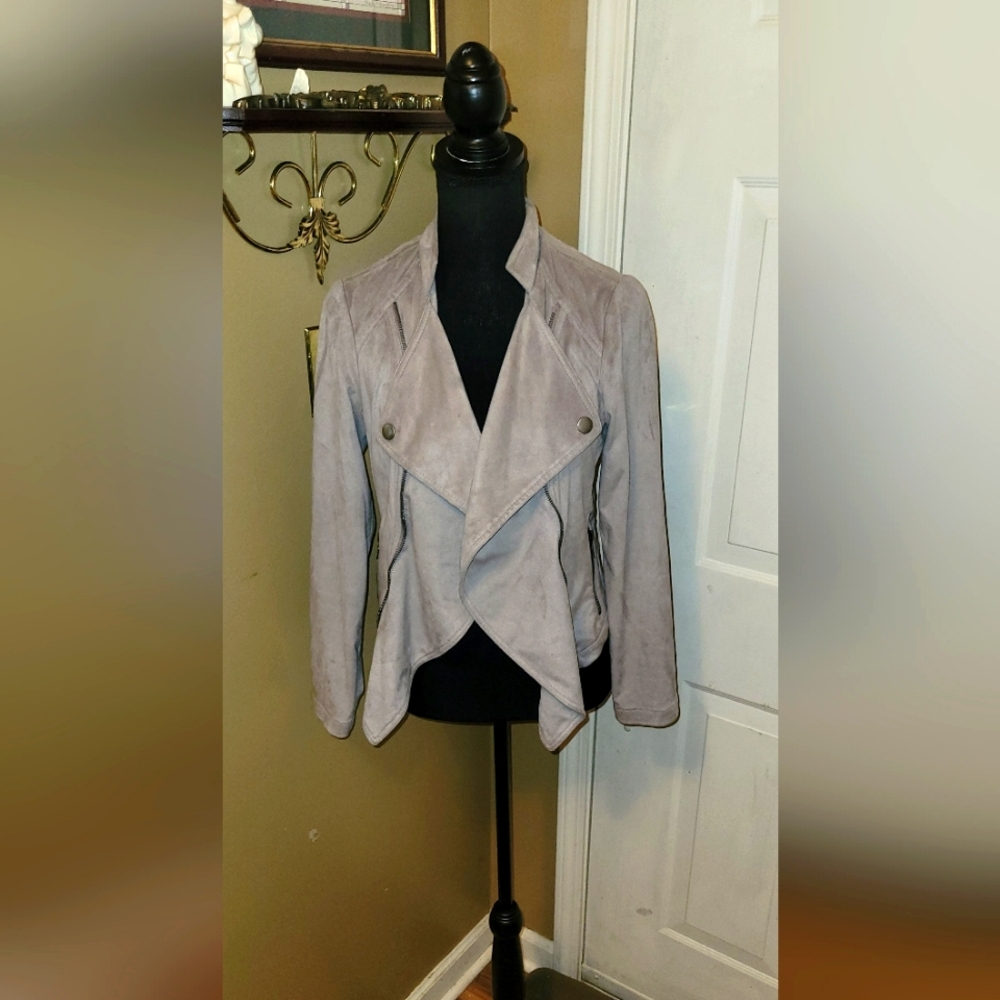 Women's INC International Concepts Light Grey Microsuede Open Jacket